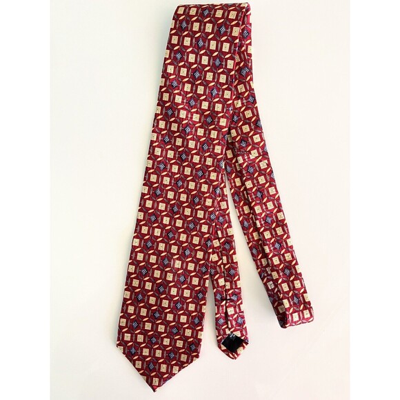 Jos. A. Bank Other - Jos A Bank Tie XL Silk Tie Geometric Red Blue Cream Gray 63 x 4 in Extra Long